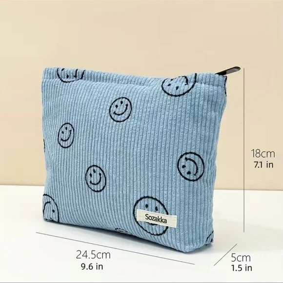 🆕 2/$18 Accessories-Blue Smiley Face Cosmetic Makeup Bag - Picture 2 of 4